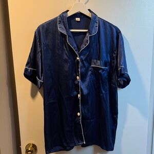 Women's Navy Blue Satin Shortie Pajamas